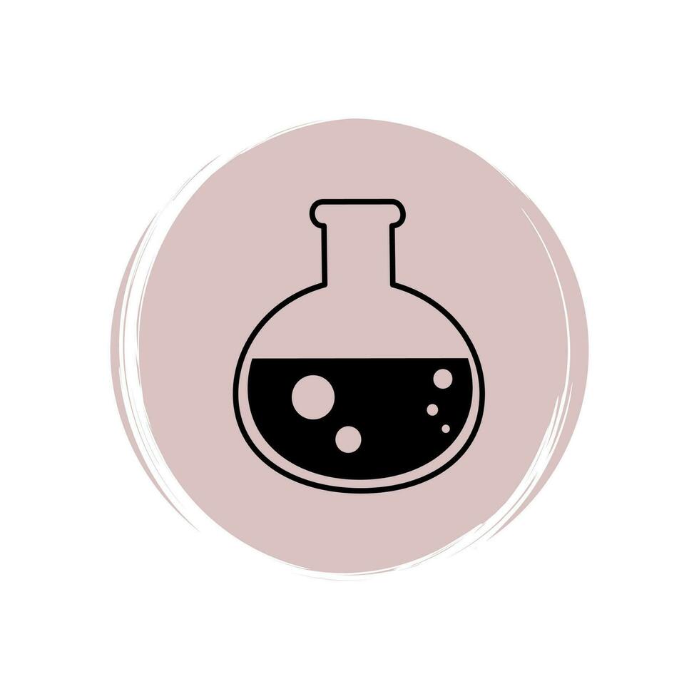 Cute halloween icon logo vector illustration on circle with brush texture for social media story highlight with glass bottle with potion