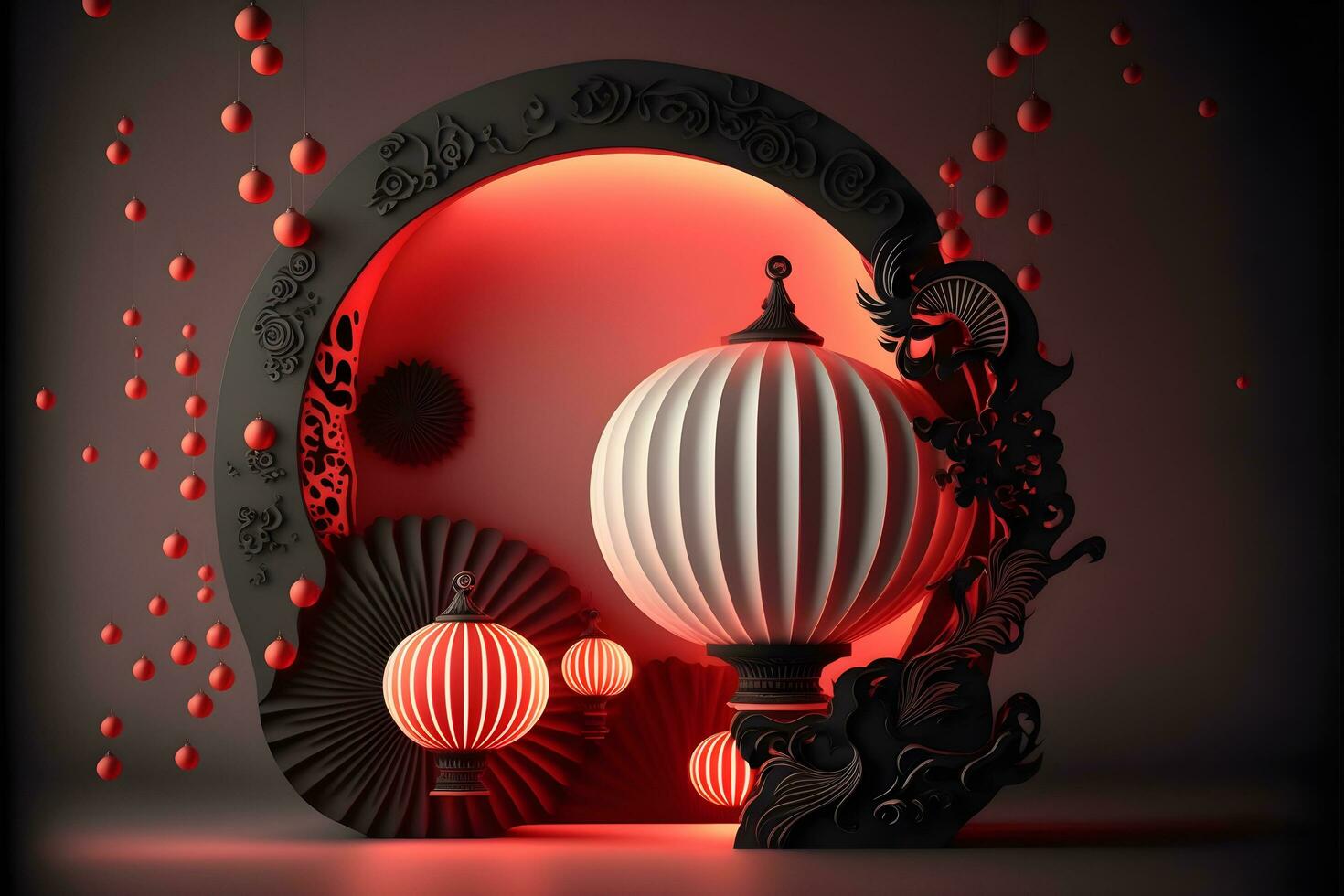 Chinese New Year or Lunar Year, Prosperity Lunar New Year, Lantern card, chinese new year cover or background, red and black theme, chinese lantern background photo