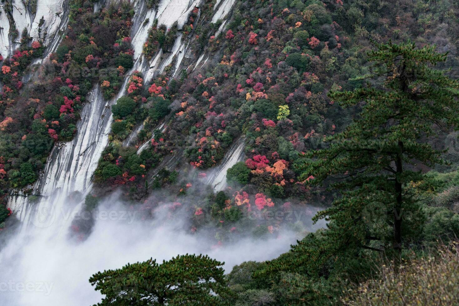 Huashan mountain. The highest of China five sacred mountains, called the West Mountain,well known for steep trails, breath-taking cliffs and grand scenery photo