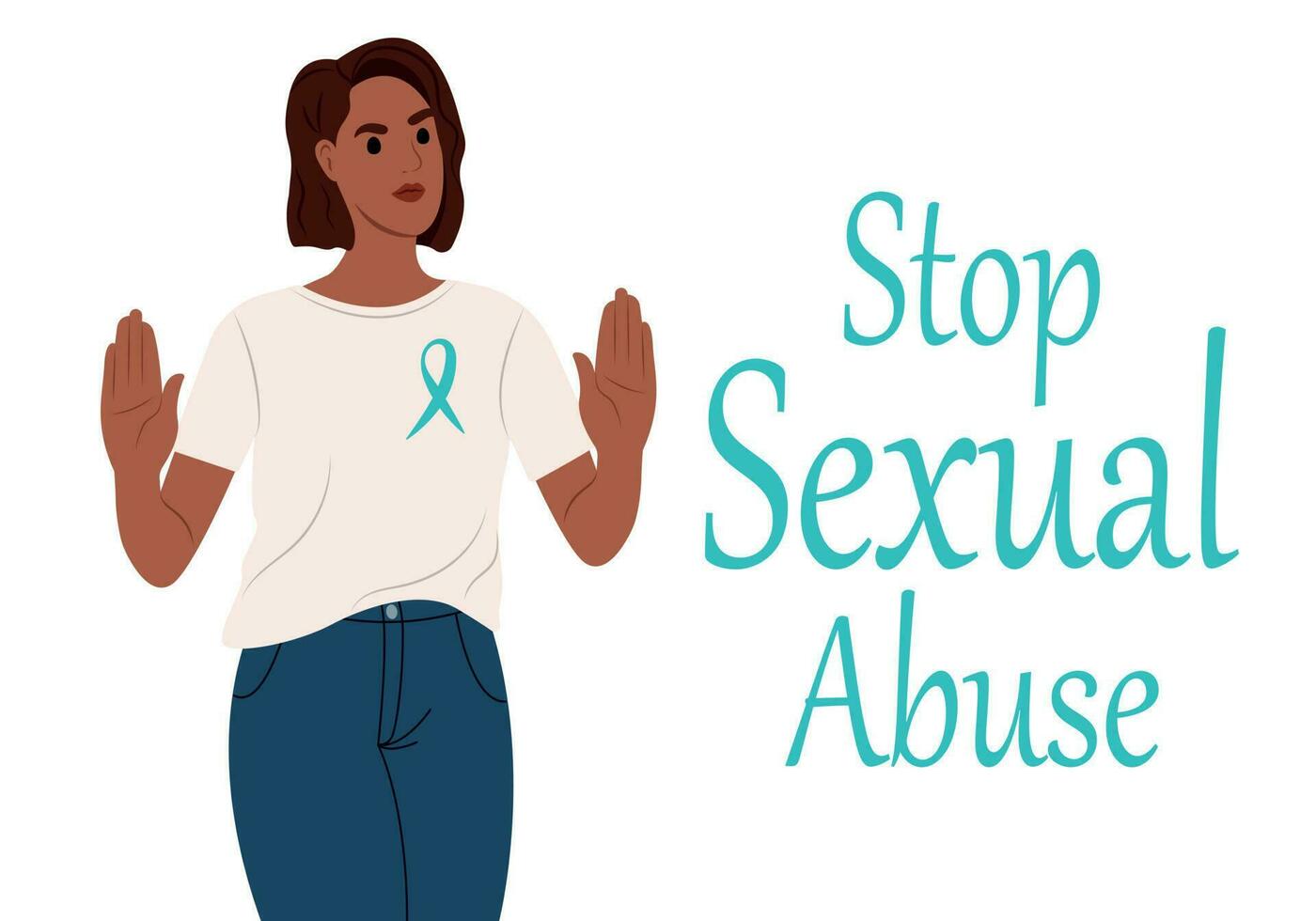 Woman against sexual violence.Sexual Assault Awareness Month Banner. Awareness ribbon. vector