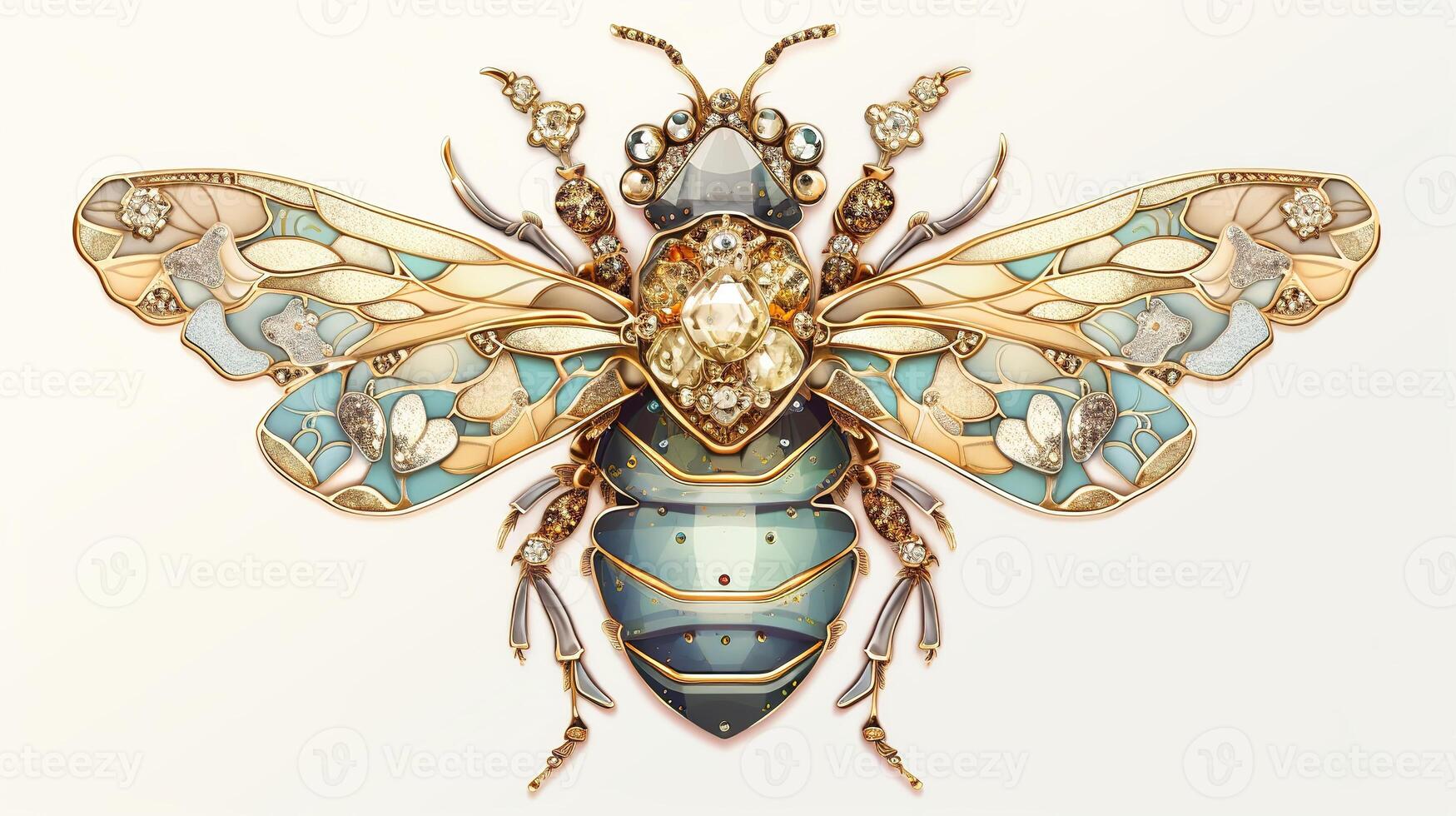 generativo ai, hermosa miel abeja broche, ópalo Roca y dorado color paleta aislado en blanco antecedentes. bisutería, joyería cerca arriba foto