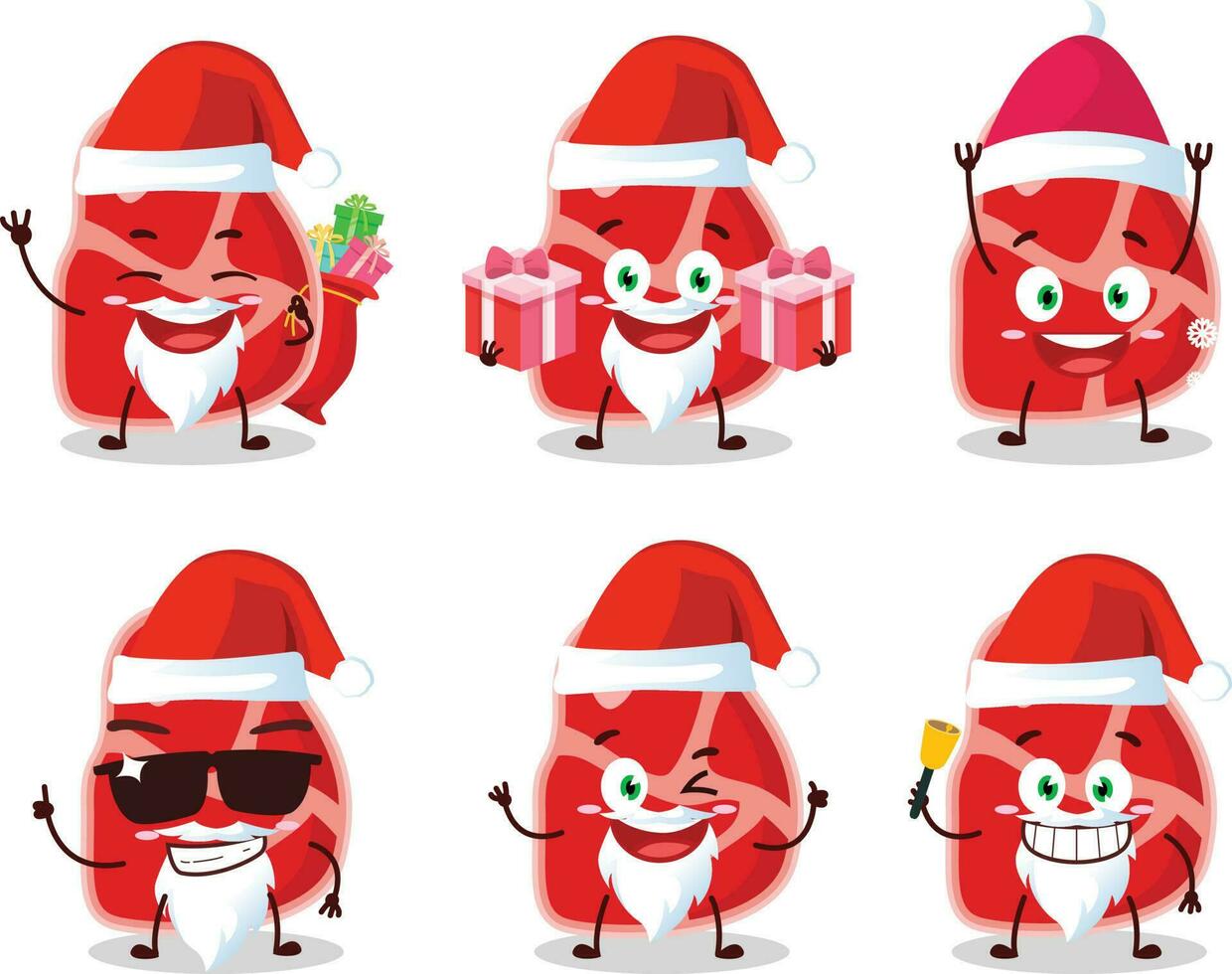 Papa Noel claus emoticones con carne dibujos animados personaje vector