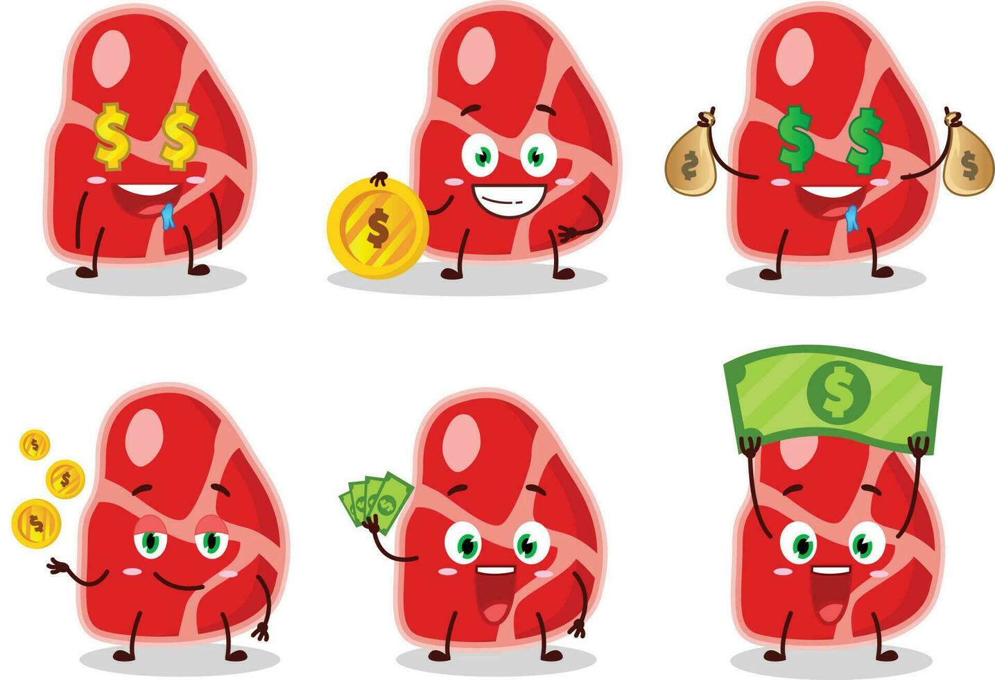 Meat cartoon character with cute emoticon bring money vector