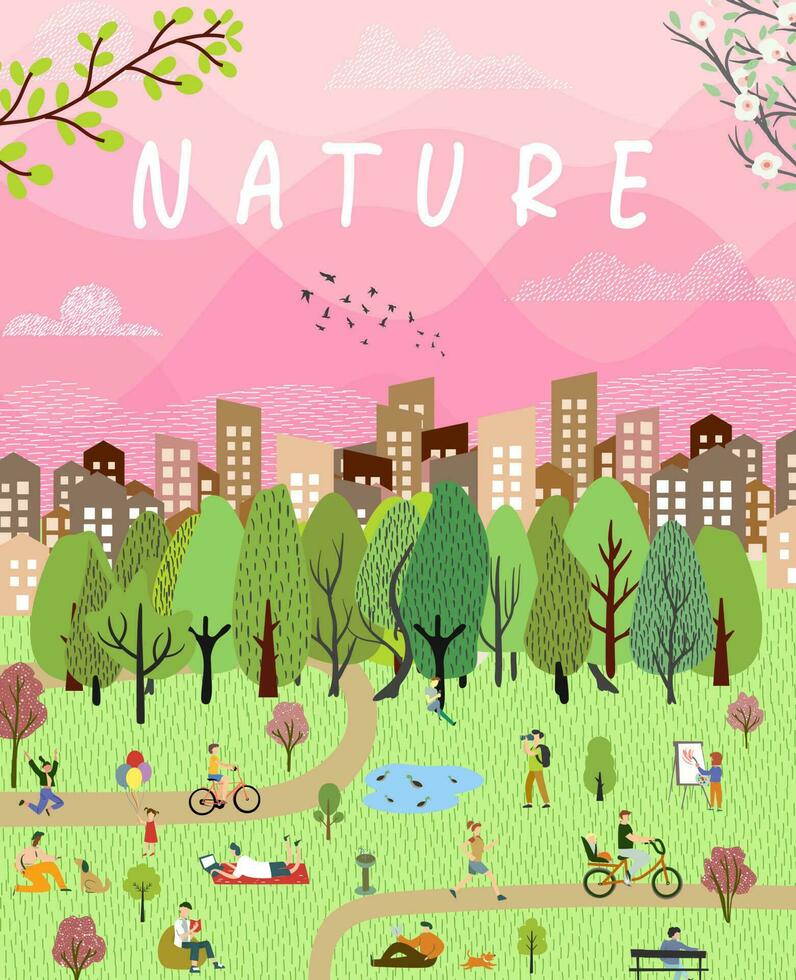 naturaleza y paisaje, contemporáneo artístico póster. vector