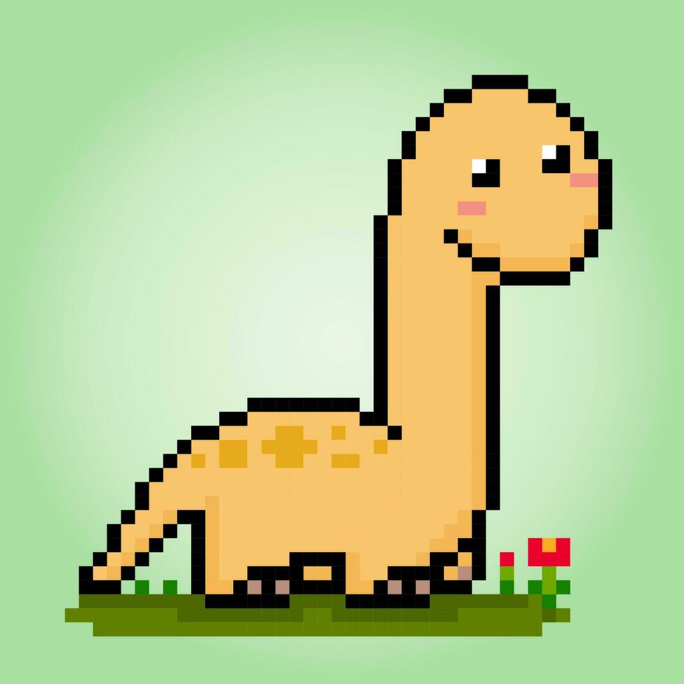8 bit pixels dinosaur Brontosaurus. Animals in vector illustrations for Cross Stitch patterns.