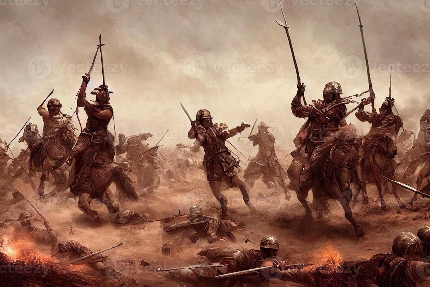 ilustración espartanos en un campo de batalla foto