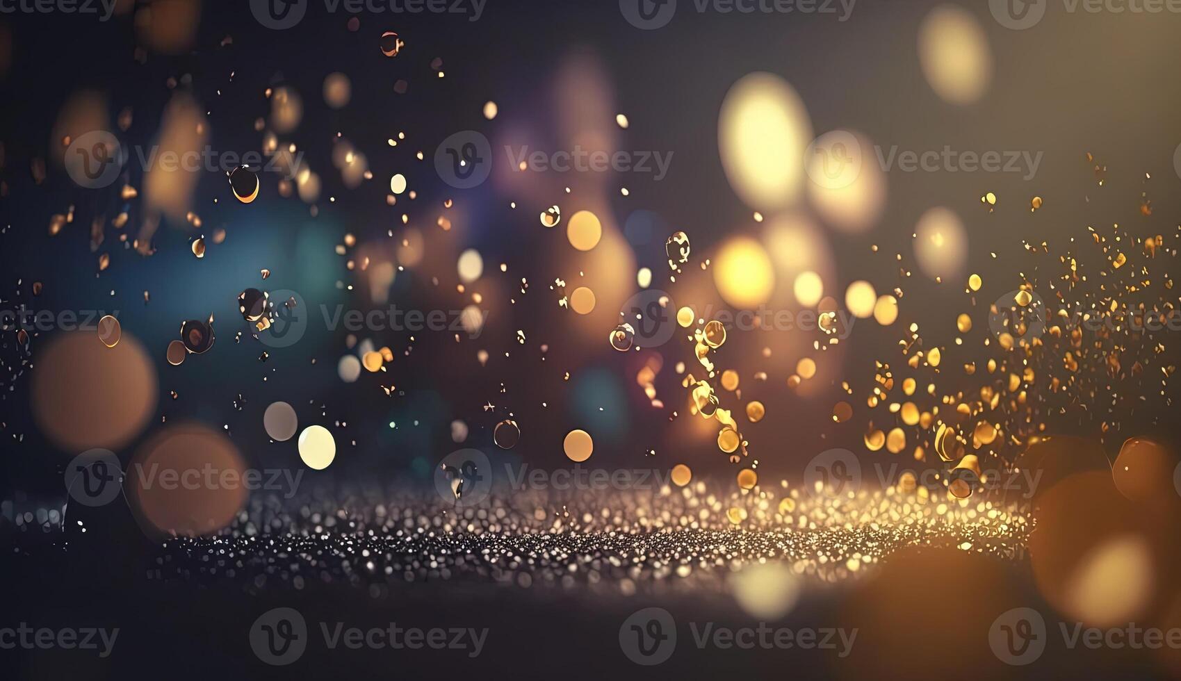 Multi-colored bright confetti on a backdrop with bokeh effect. Abstract glamour texture for holiday party. . photo