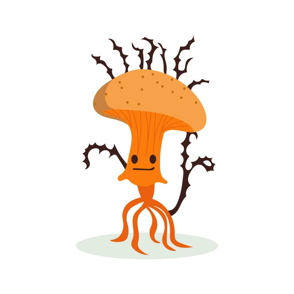 Cute mushroom. Cartoon fungus cordyceps. Mushroom spread concept. Microorganisms. Funny character on white background vector