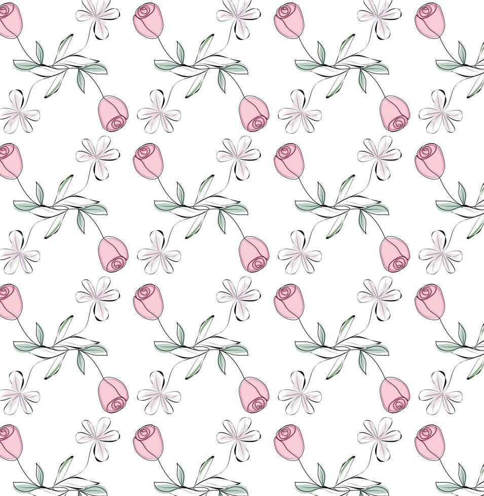 freehand roses floral pattern in pastel tone vector