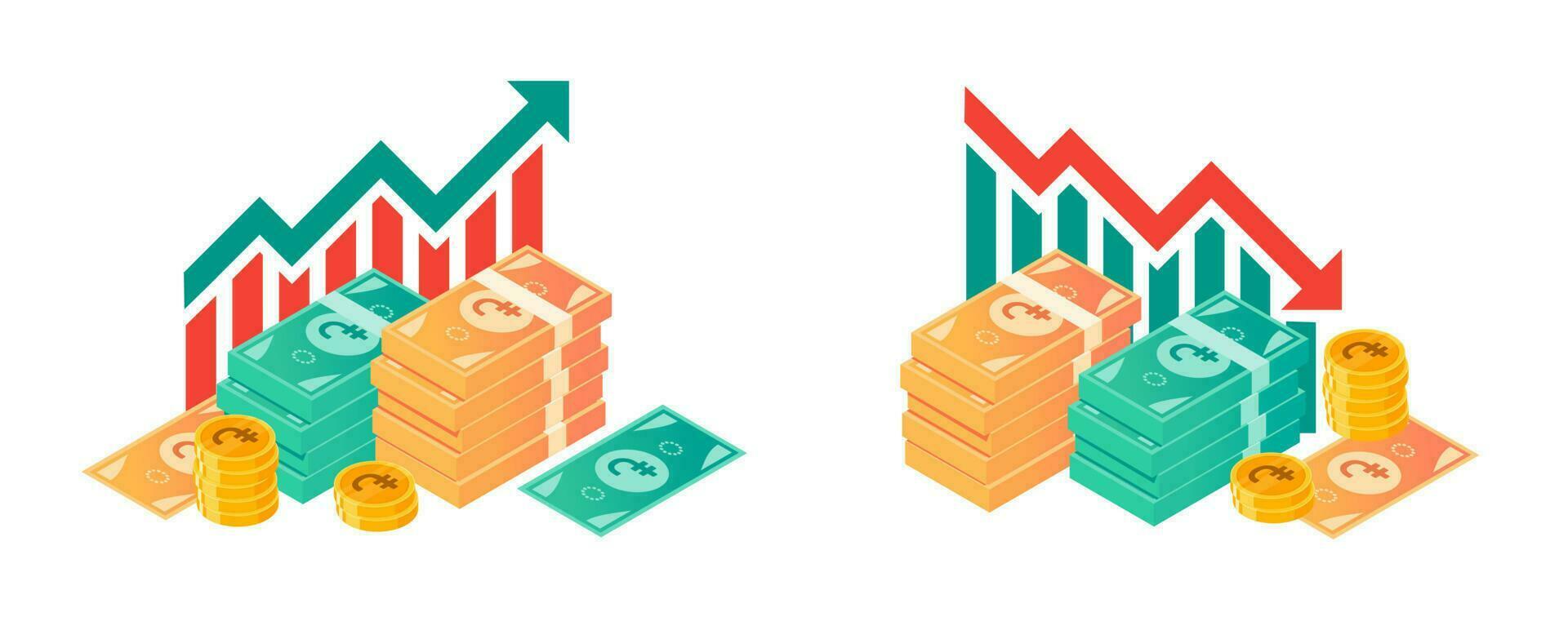 Armenian Dram Fluctuation with Money Bundle Illustrations vector