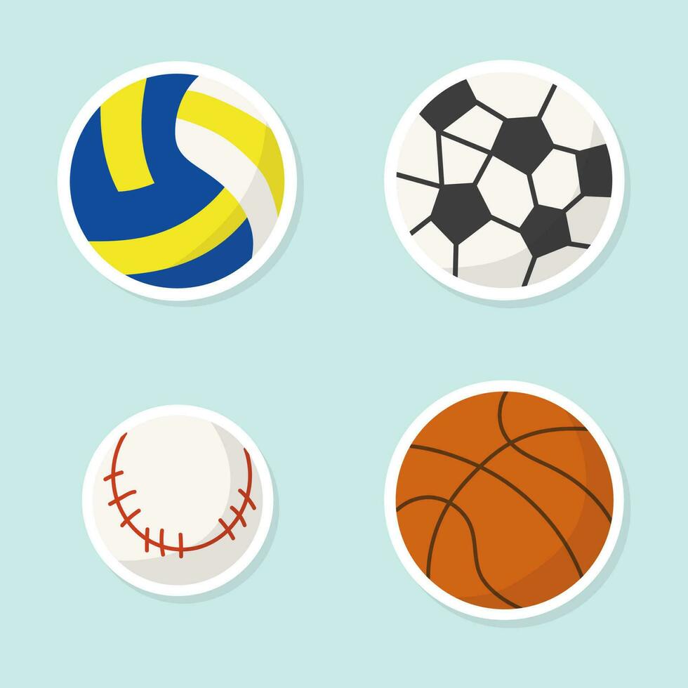 juego pelota Deportes equipo dibujos animados ilustración.conjunto de deporte pelotas aislado en blanco tal como béisbol, fútbol, vóleibol y baloncesto. vector