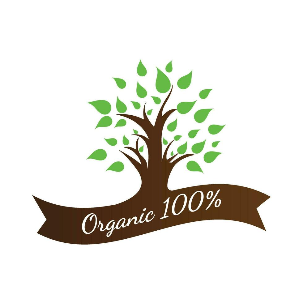 Organic 100 percent with tree vector label design