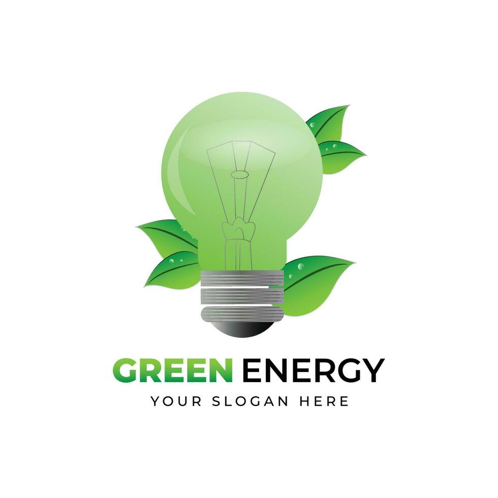 Eco light bulb with leaf logo design vector template