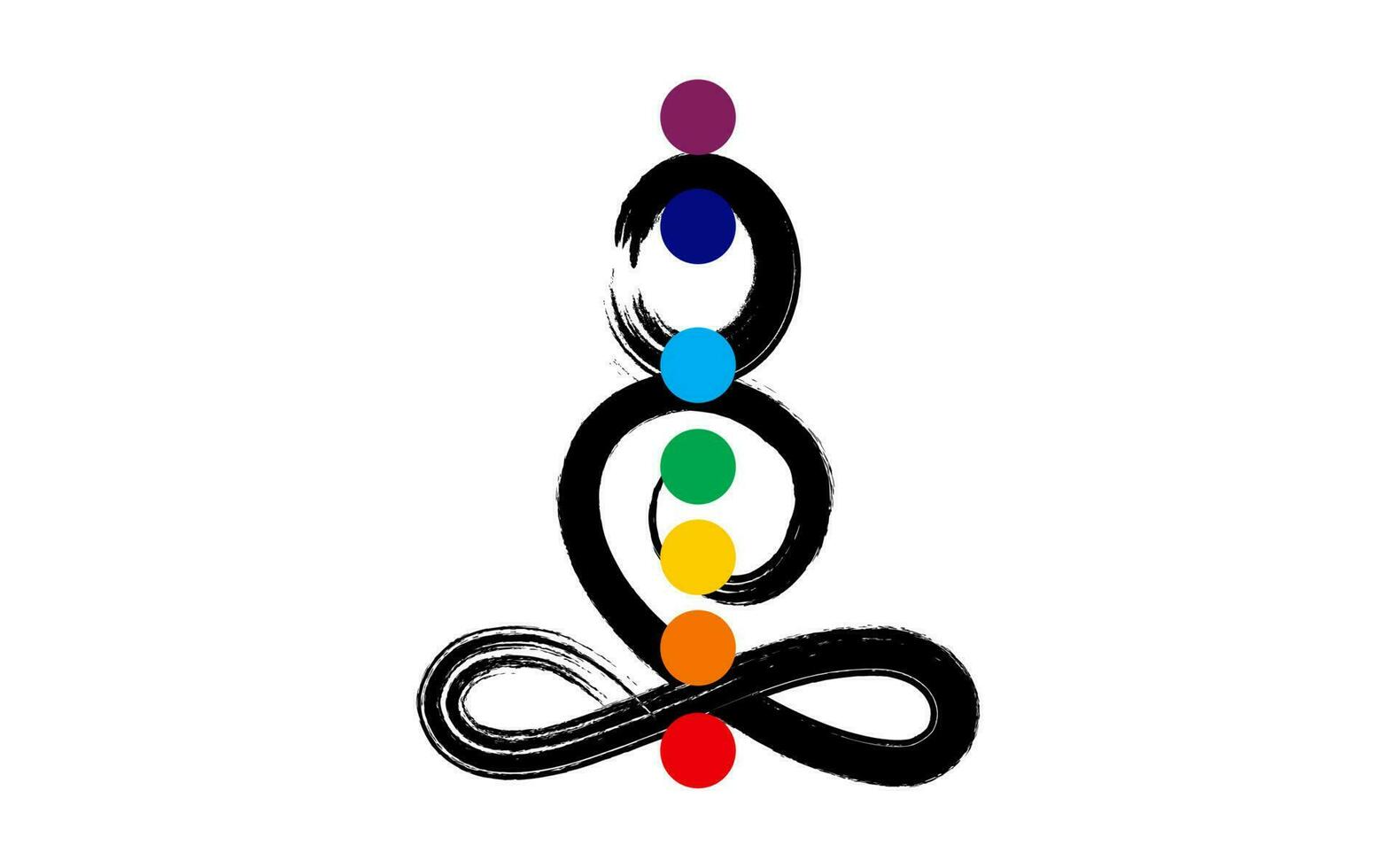 yoga posición en negro tinta vector cepillo golpes símbolo. Siete chakras, energía cuerpo y yogui meditando en el loto posición. meditación línea icono ilustración mano dibujado aislado en blanco antecedentes