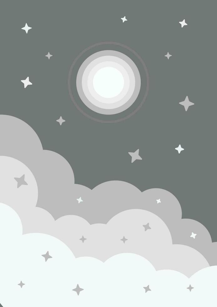 Cloudy and moonlight illustration design. Vector design for children on wall decoration