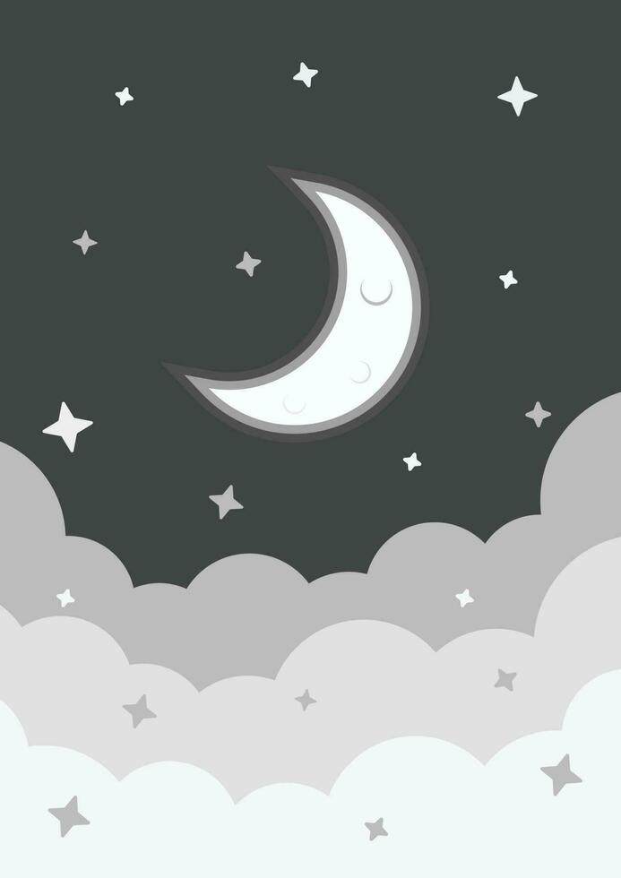 Cloud and moonlight illustration design. Graphic design illustration for print. Poster vector