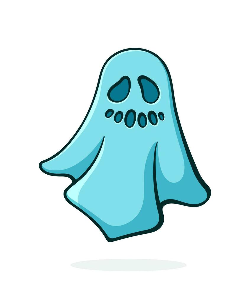 Halloween scary ghost with evil smile. Poltergeist in bedsheet vector
