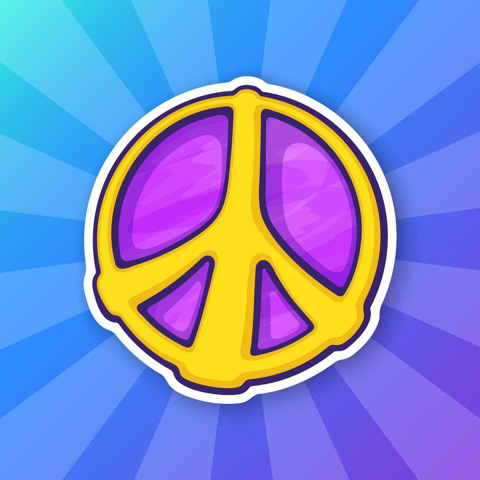 Sticker of hippies colorful symbol of peace. Sticker in cartoon style with contour. Sign of pacifism and freedom vector