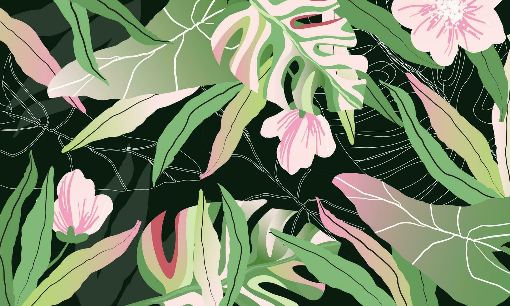 Modern exotic jungle plants illustration pattern vector