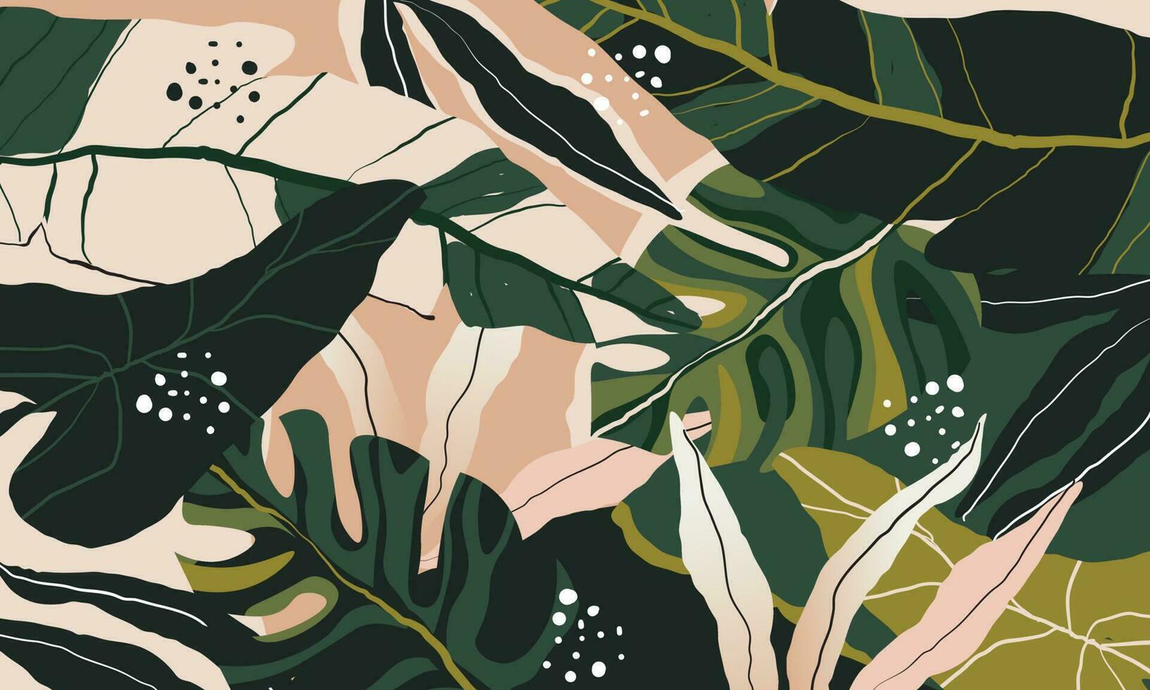 Modern exotic jungle plants illustration pattern vector