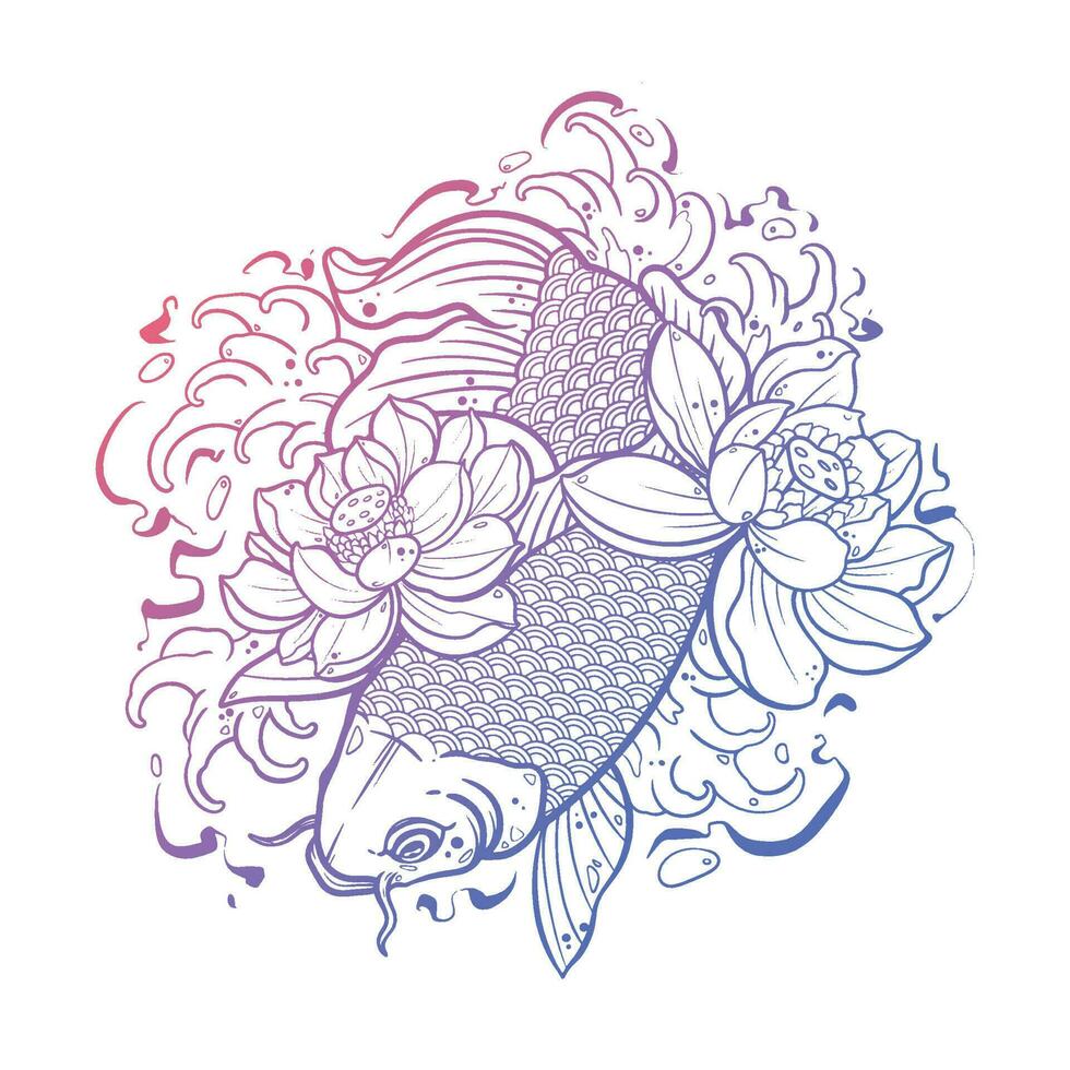 negro tatuaje pez, pez dorado, koi pescado en blanco antecedentes vector