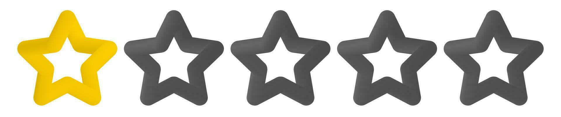 One gold stars rank icon. One 3d stars from five on white background. Rating of hotel, restaurant, institution, hotel, mobile app or cafe. Cute yellow and grey cartoon stars. Vector illustration icon