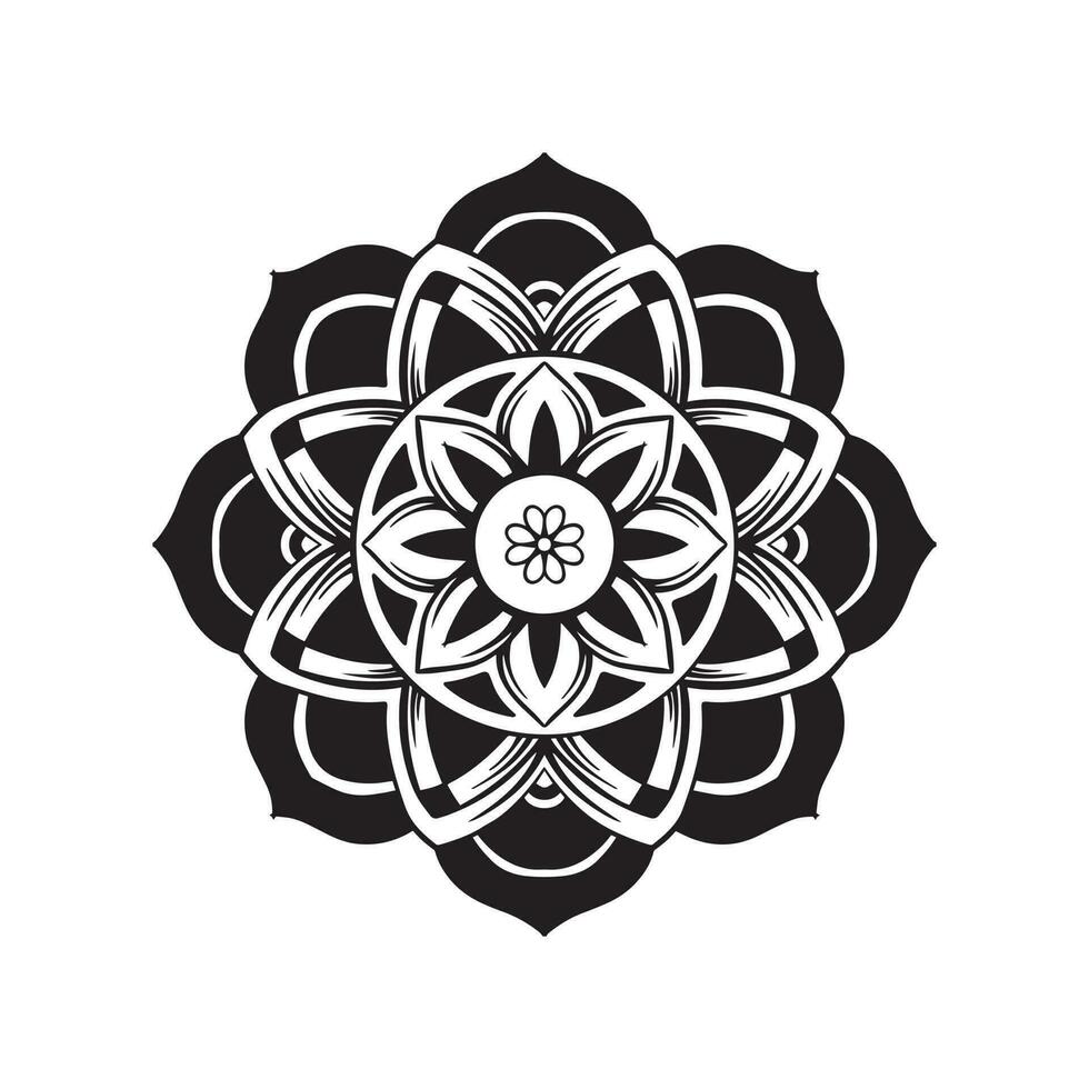 A black and white mandala with a flower design on it. vector