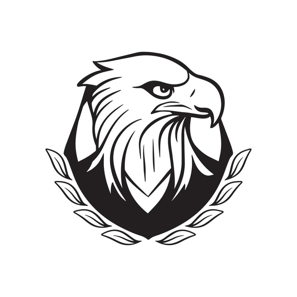 A black and white eagle head with a laurel wreath. vector