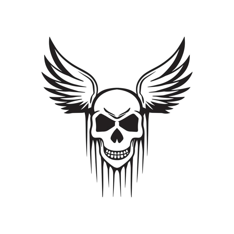 Skull with wings art Illustration hand drawn style premium vector for tattoo, sticker, logo etc