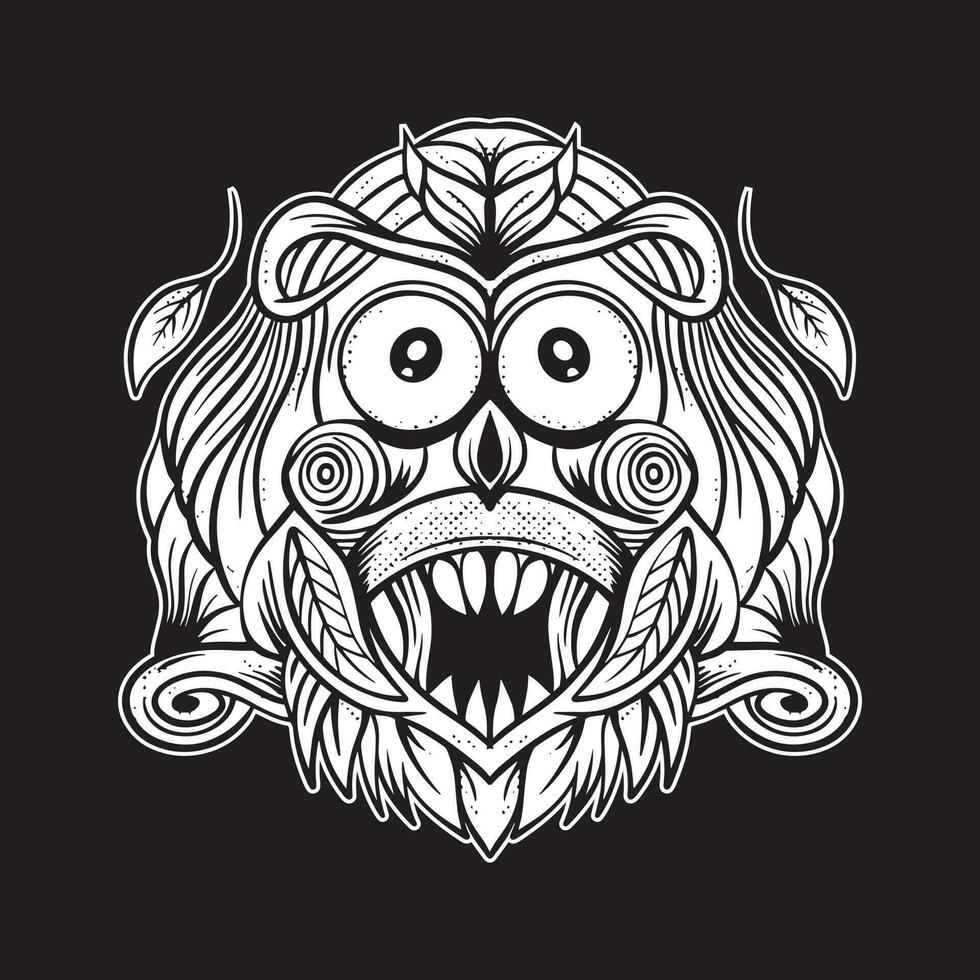 A abstract monster face art Illustration hand drawn style black and white premium vector