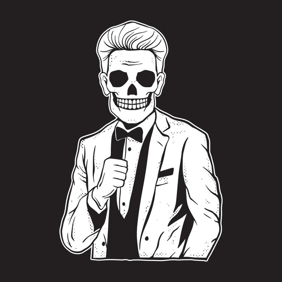 A man with a skull mask on his face is wearing a suit and tie art illustration premium vector