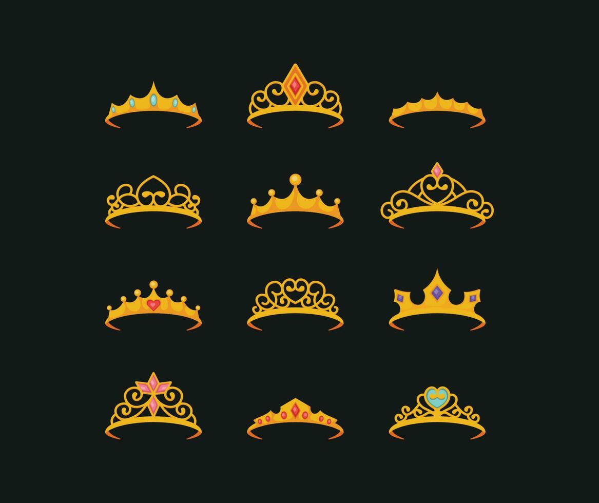 set of gold crowns vector