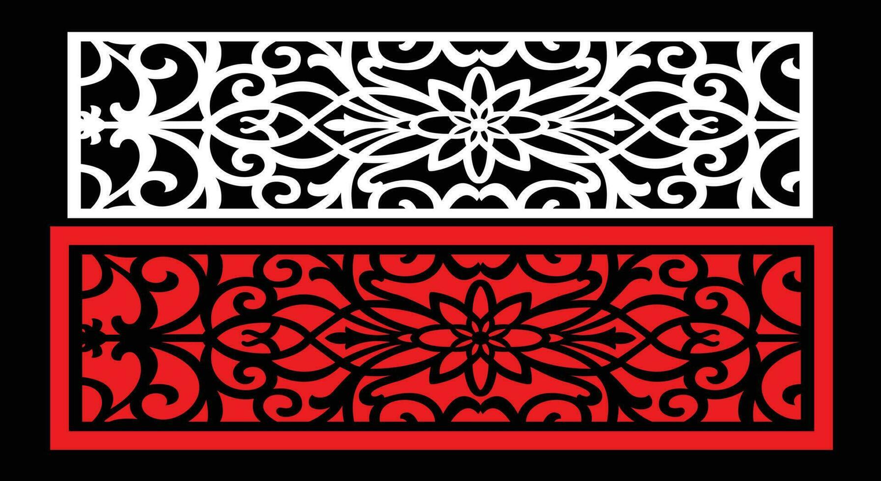 Decorative wall panels set Jali design CNC pattern, laser cutting pattern, router CNCcutting.Jali Laser cut decorative panel set with lace pattern. vector