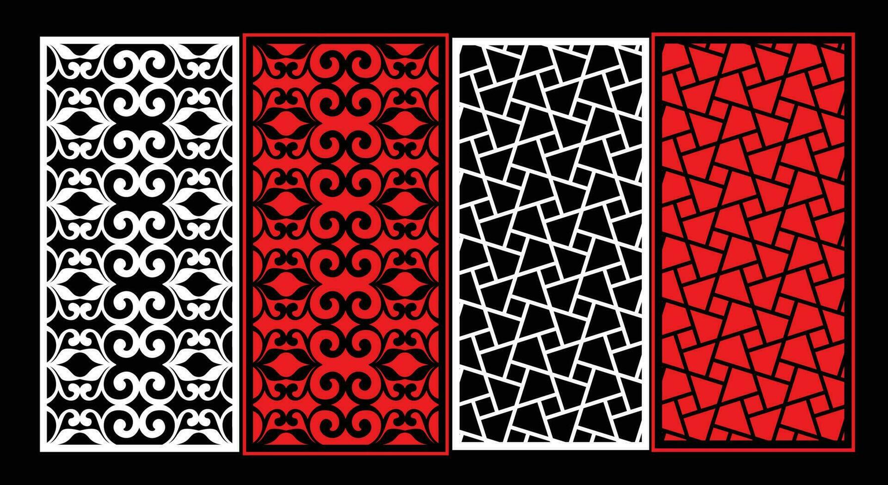 Decorative wall panels set Jali design CNC pattern, laser cutting pattern, router CNCcutting.Jali Laser cut decorative panel set with lace pattern. vector