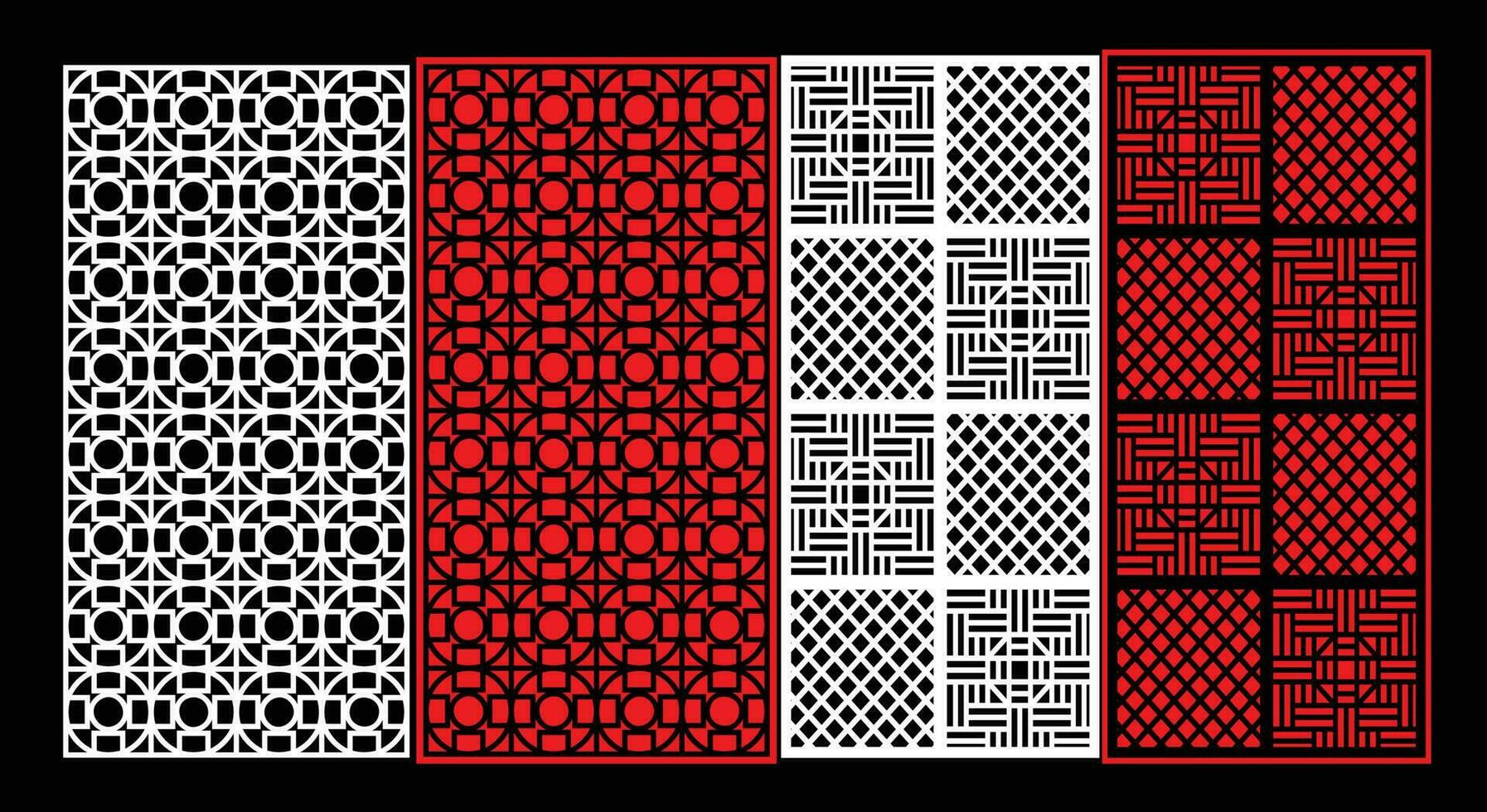 Decorative wall panels set Jali design CNC pattern, laser cutting pattern, router CNCcutting.Jali Laser cut decorative panel set with lace pattern. vector