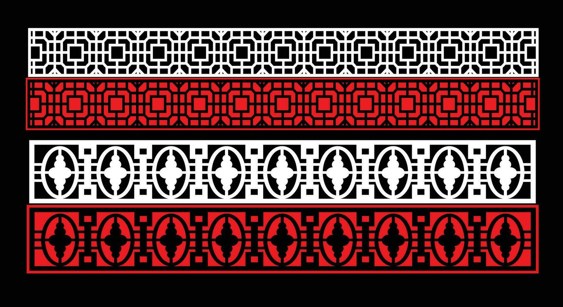 Decorative wall panels set Jali design CNC pattern, laser cutting pattern, router CNCcutting.Jali Laser cut decorative panel set with lace pattern. vector