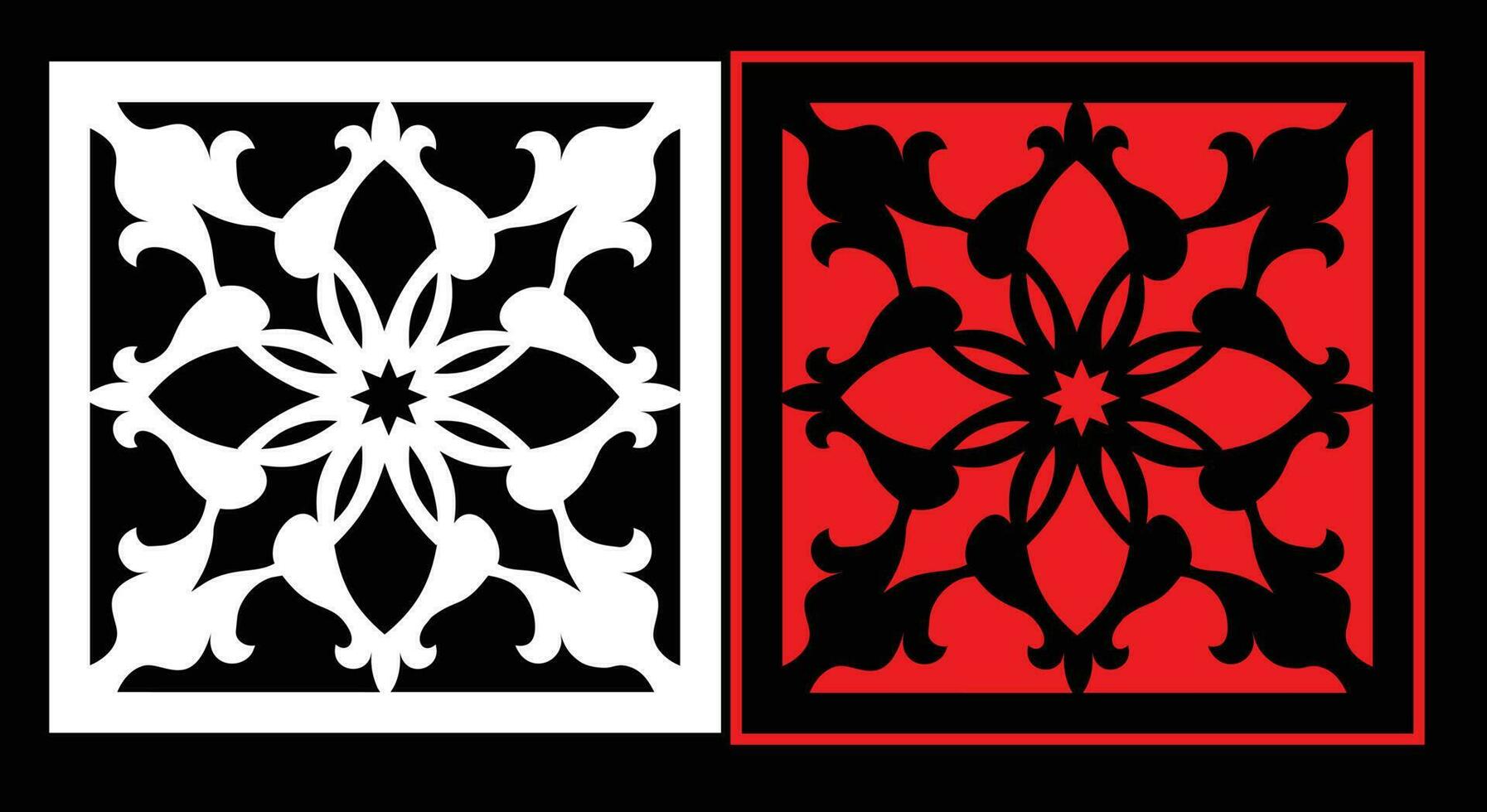 Decorative wall panels set Jali design CNC pattern, laser cutting pattern, router CNCcutting.Jali Laser cut decorative panel set with lace pattern. vector