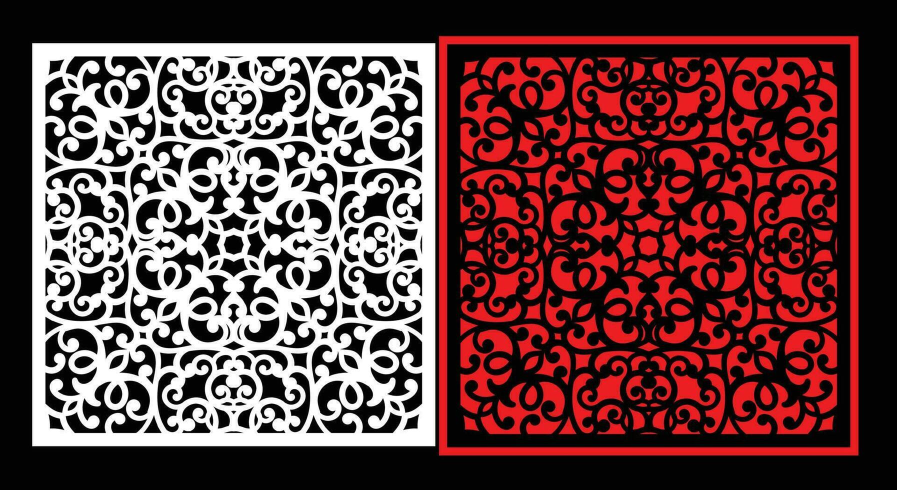 Decorative wall panels set Jali design CNC pattern, laser cutting pattern, router CNCcutting.Jali Laser cut decorative panel set with lace pattern. vector