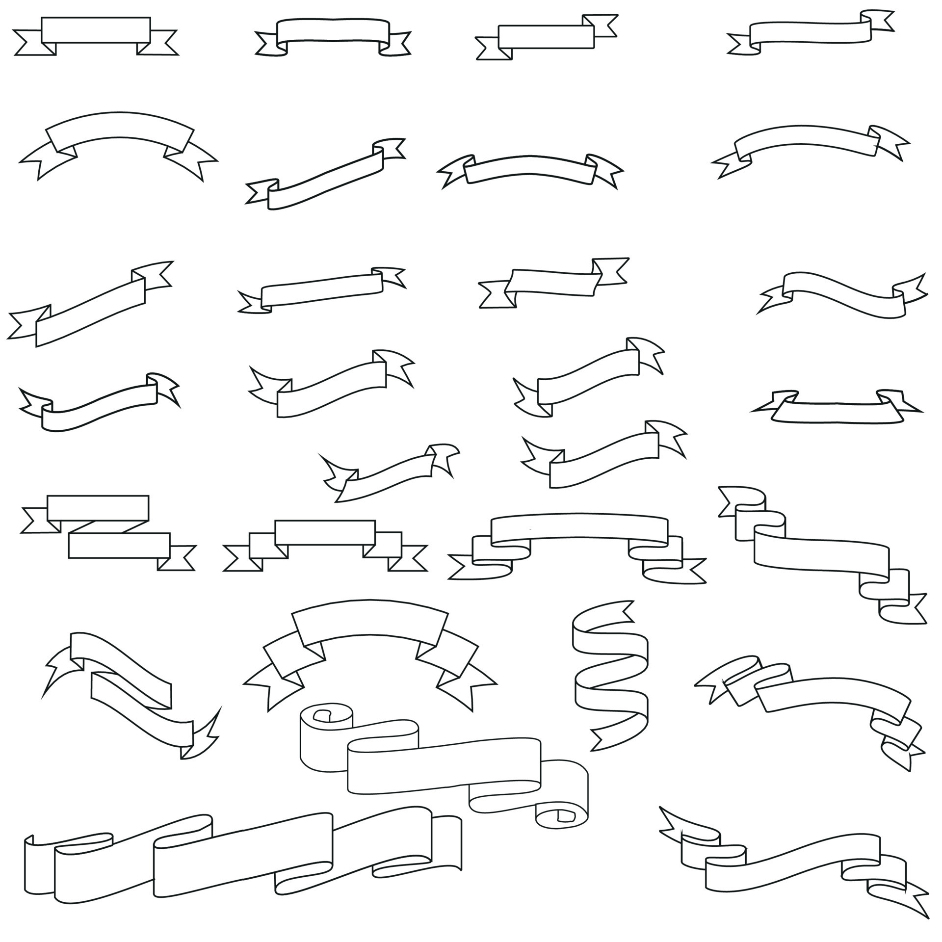 A set of ribbon banners outline 23509748 Vector Art at Vecteezy