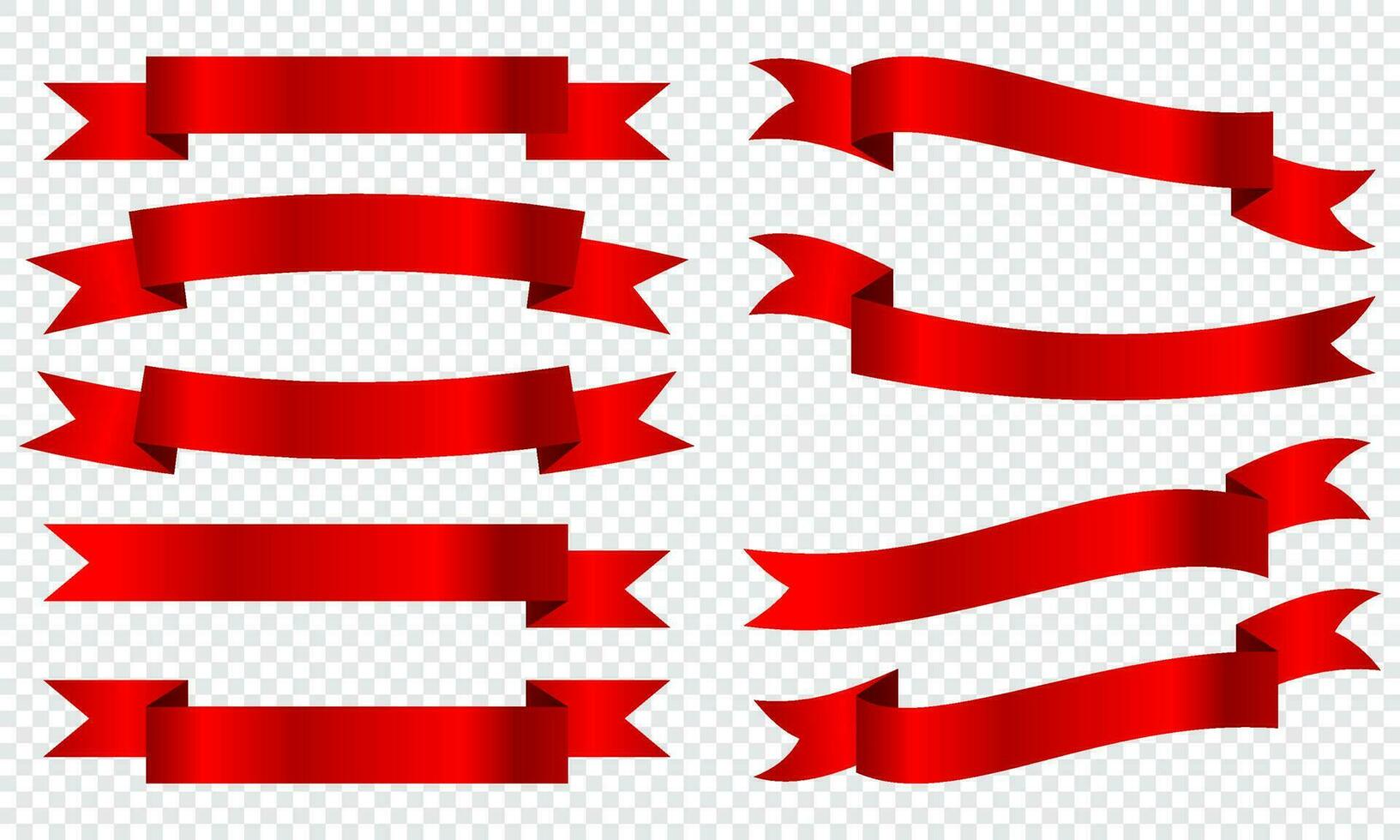 Silk red ribbons and labels collection. Ribbons collection. Banner symbol set. Vector illustration