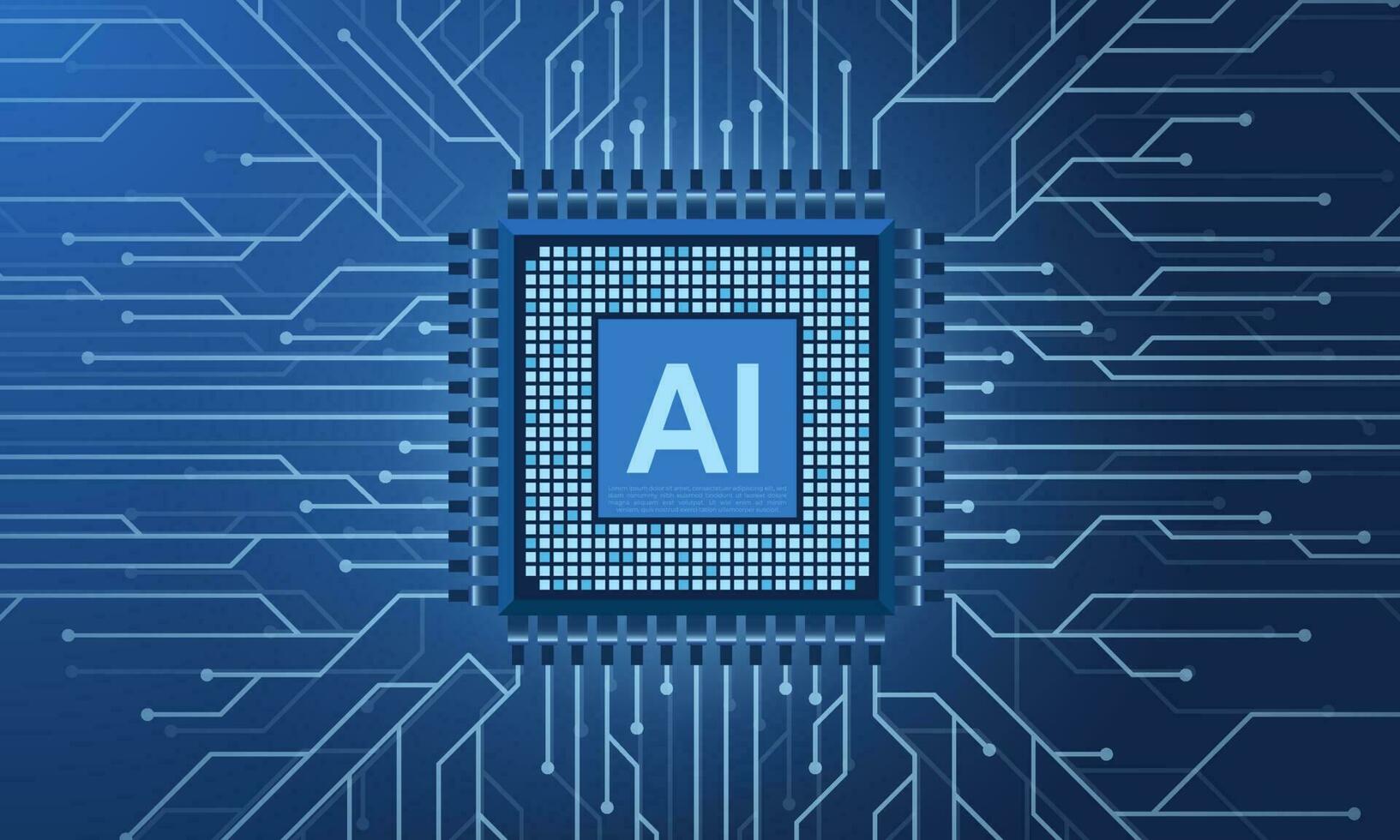 Artificial intelligence micro chip illustration. Quantum computing. Digital technology artificial intelligence concept design. Abstract futuristic hitech style. Vector illustration