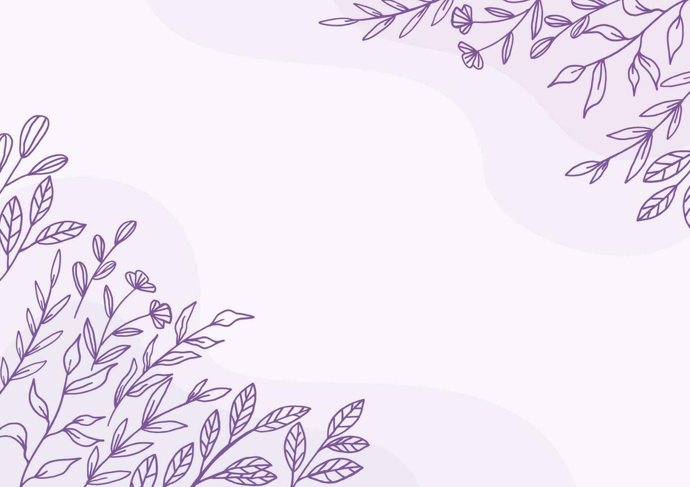 Beautiful Purple floral background with hand drawn leaves and flower border on pastel flat color for wedding invitation or engagement or greeting card vector
