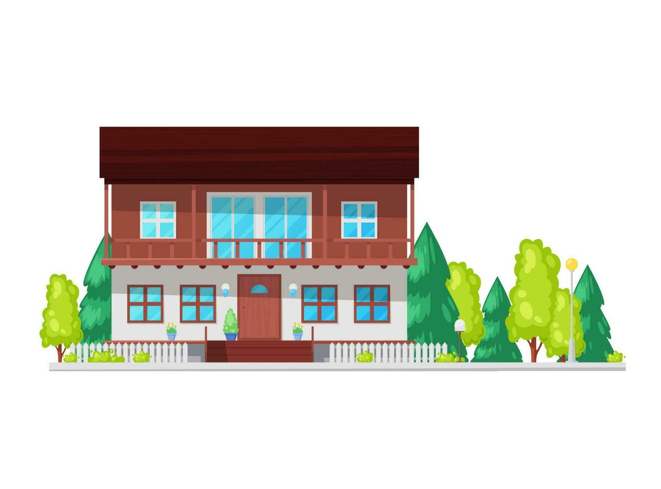 Custom built house with front yard, home facade vector