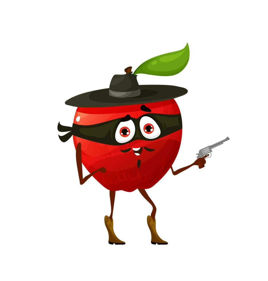 Cartoon robber or gangster apple fruit character vector