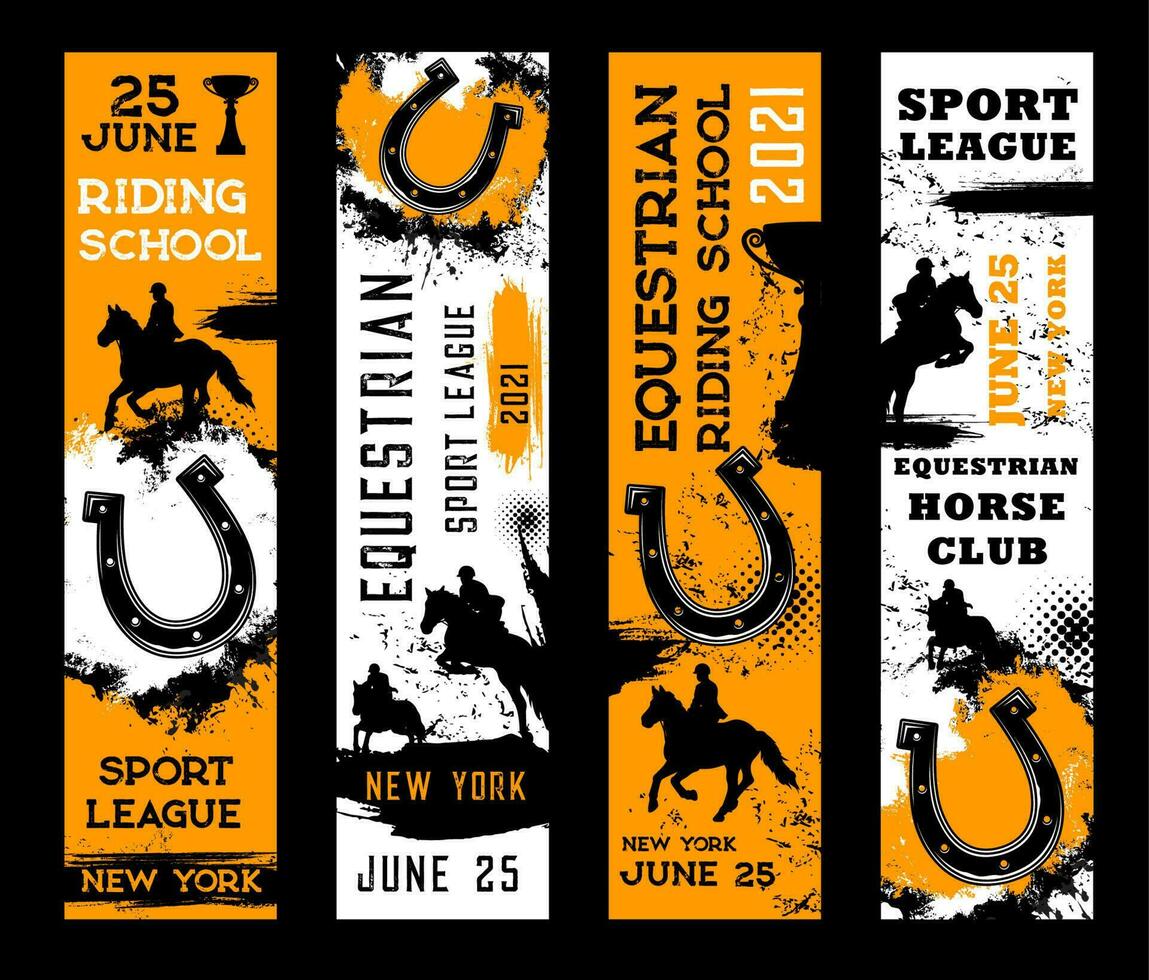 Equestrian sport banners, horse riding and racing vector