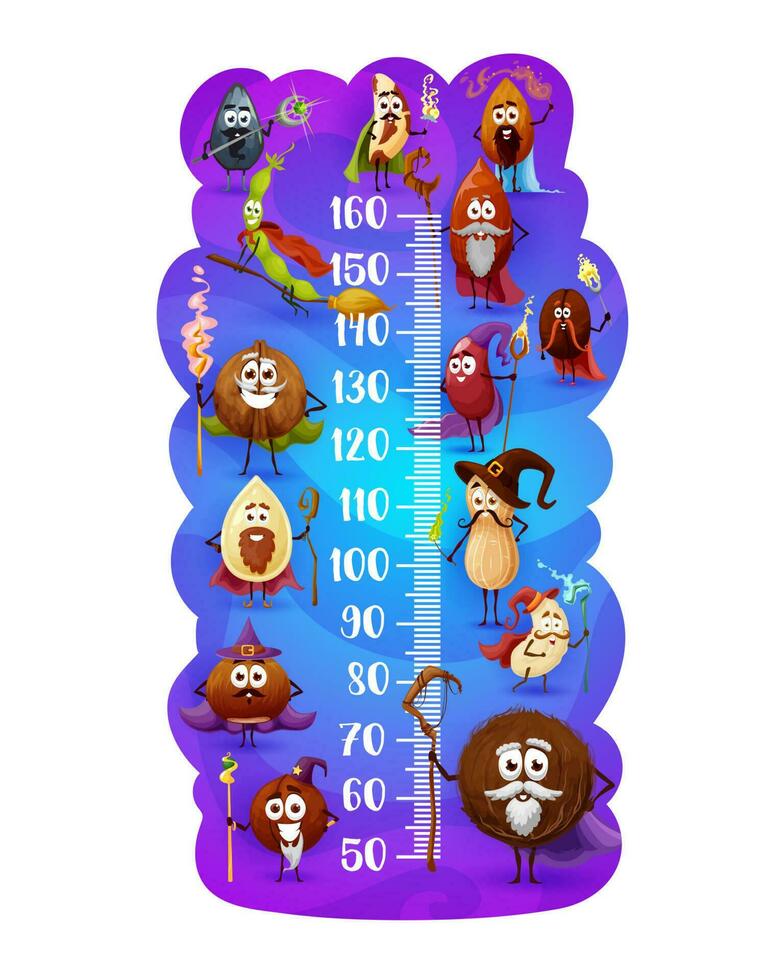 Kids height chart with magician and wizards nuts vector