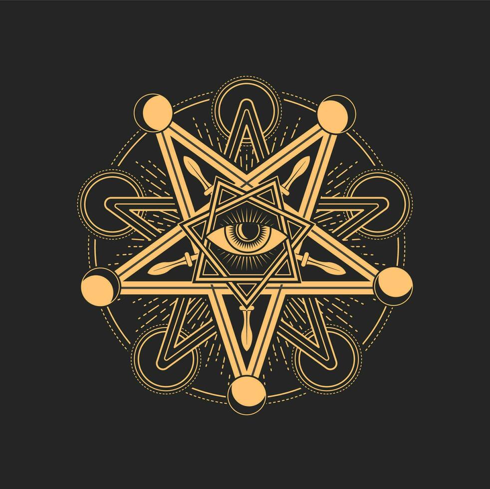 Esoteric and occult pentagram, mason or tarot vector