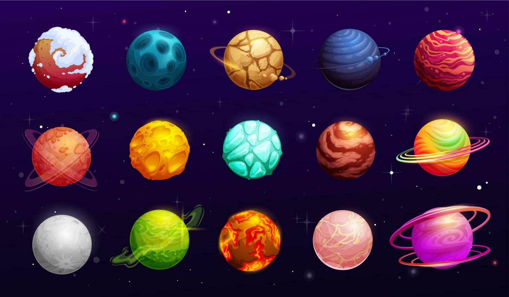 Fantasy space planets of cartoon alien galaxy vector