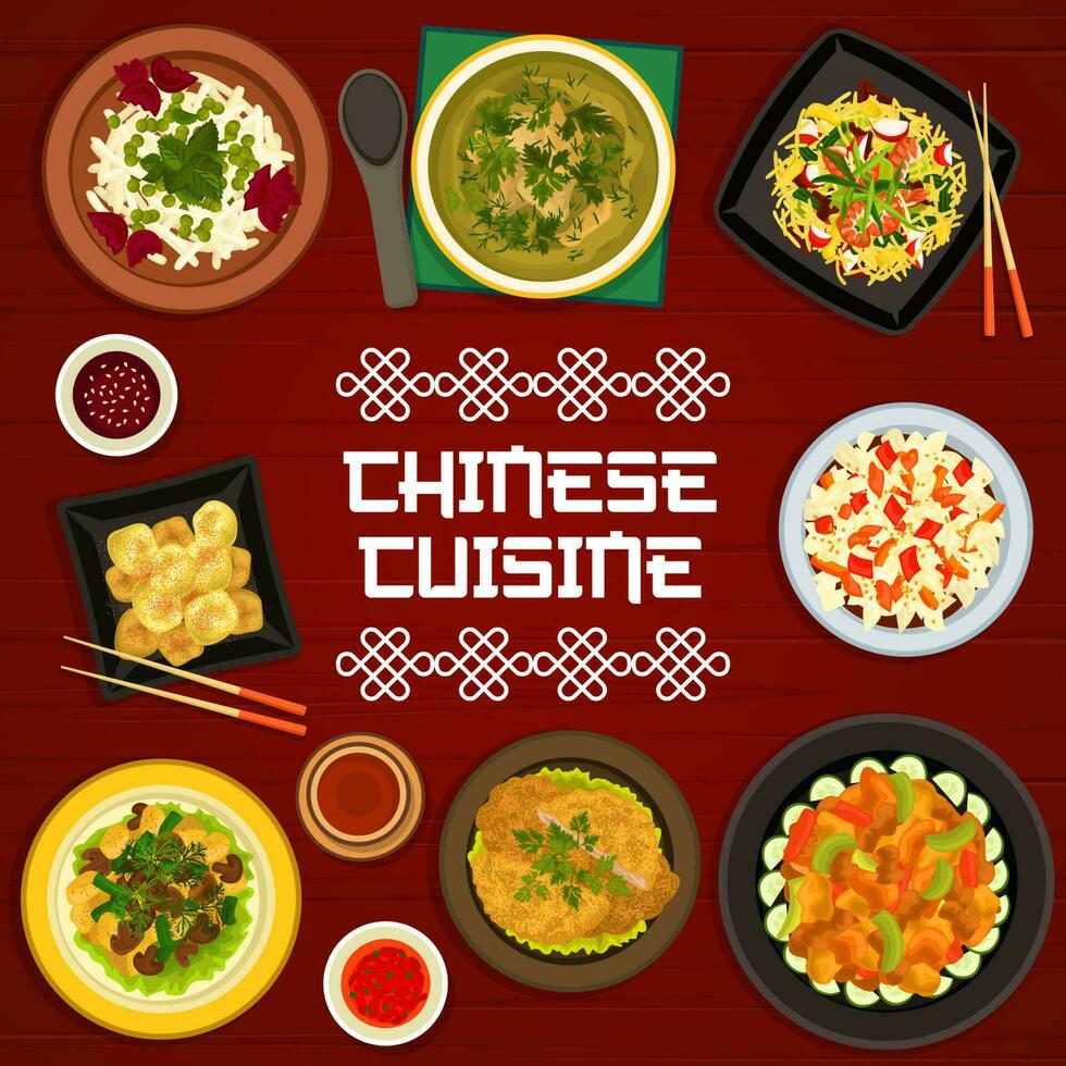 Chinese cuisine menu cover, Asian food dish frame vector