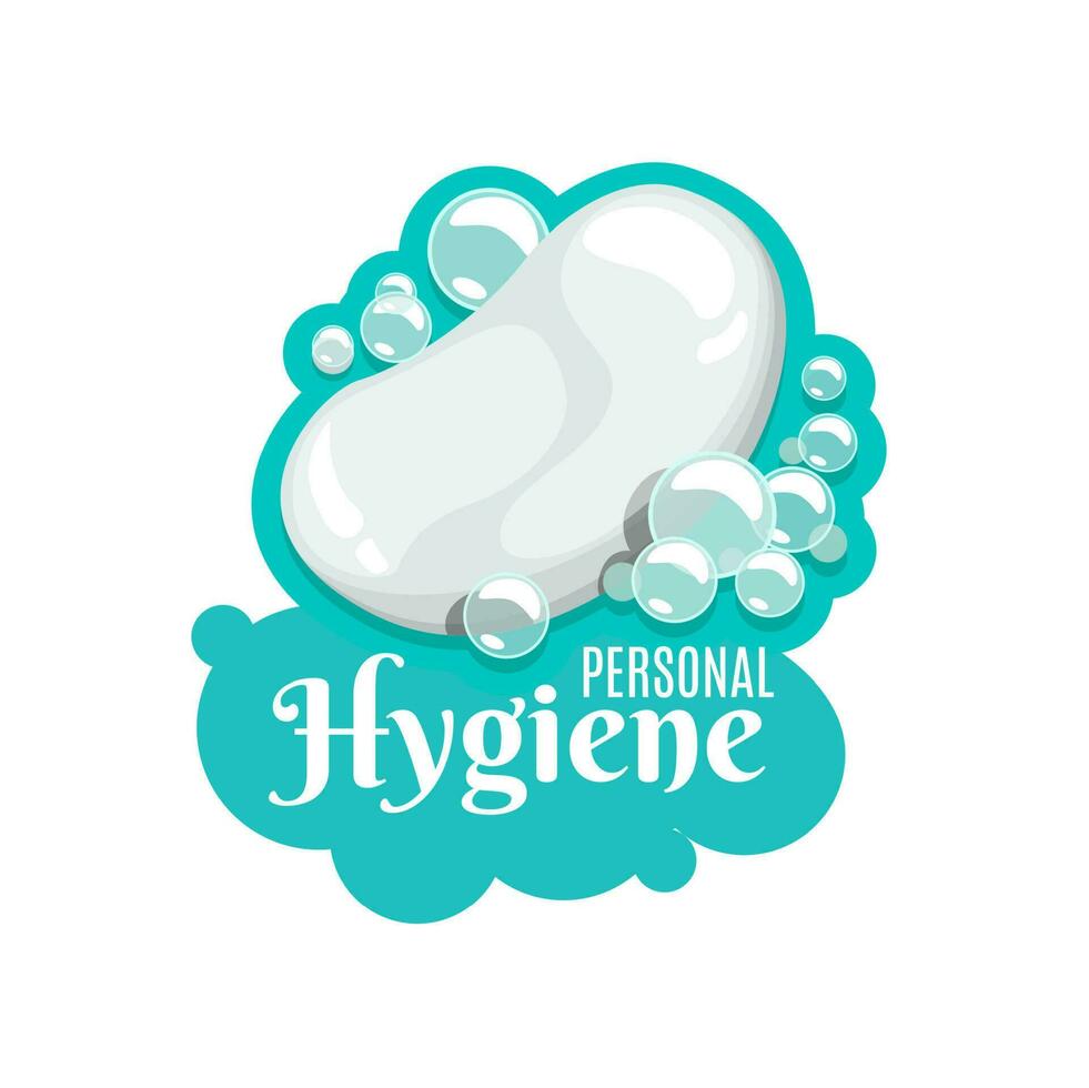 Soap with bubbles, personal hygiene vector icon